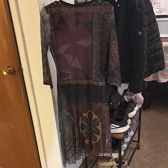 Desigual Brown and Black Sundress with V-Neck and 3/4 Sleeves - Picture 6 of 6